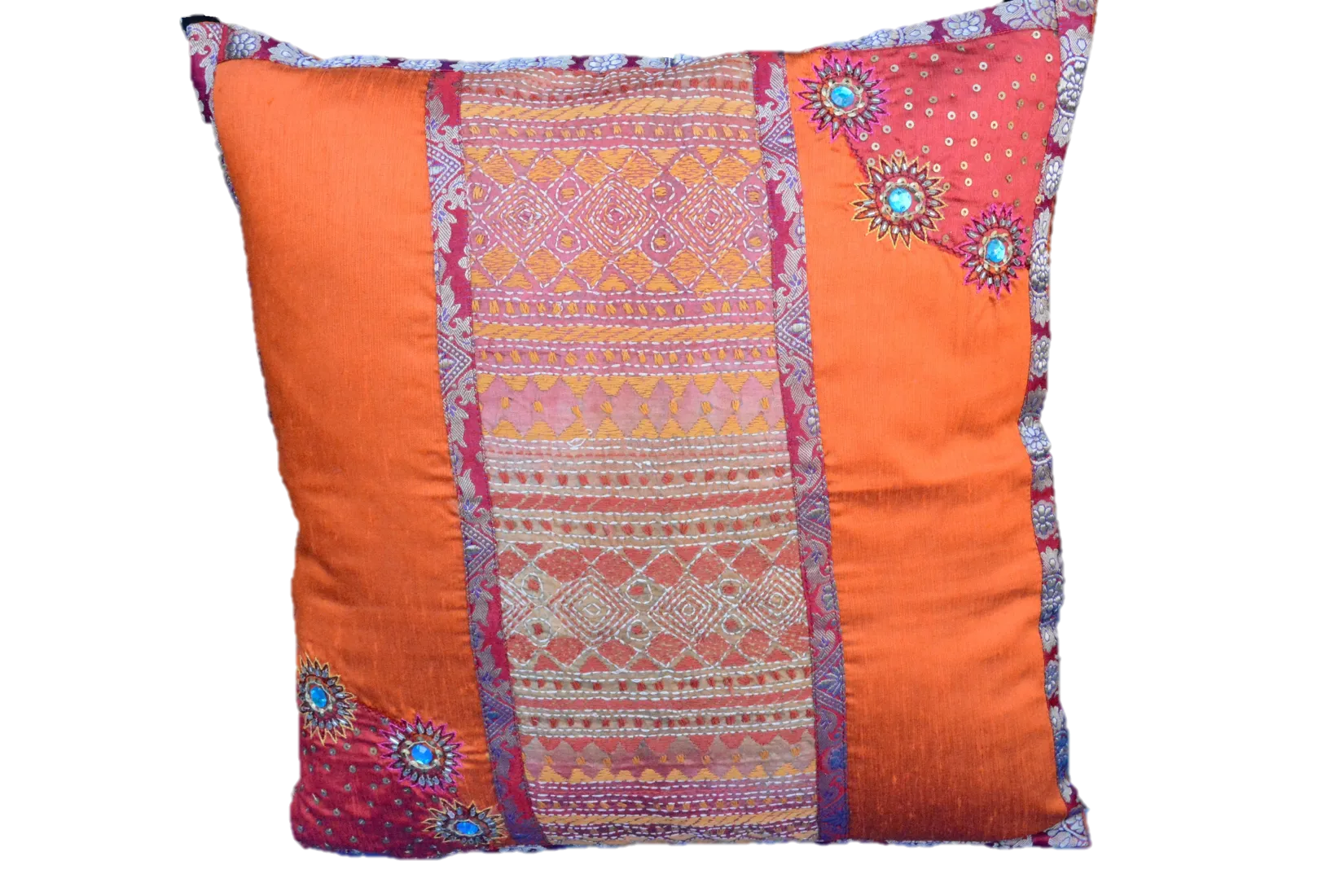 Embroidered Recycled Vintage Zari Kantha Holiday Pillow Case