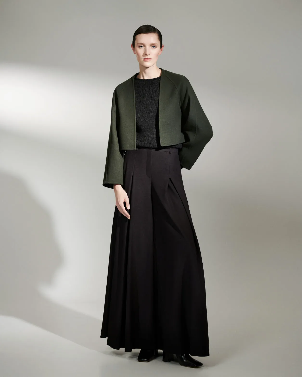 Extra Wide Palazzo Wool Gabardine Pants