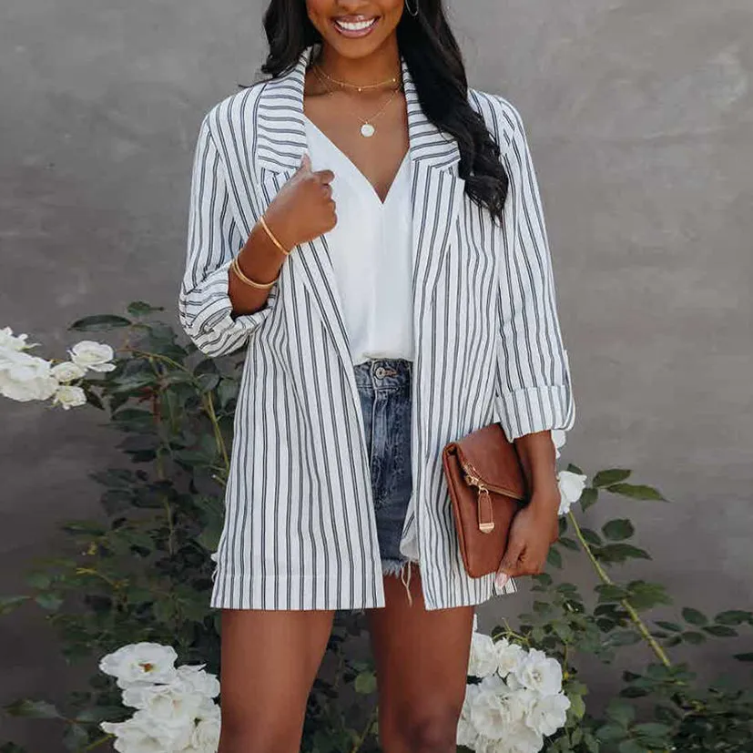 Fashion Striped Business Casual Women Coats Wholesale Blazers