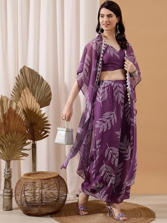 Floral Print Crop Top With Palazzo and Shrug Set