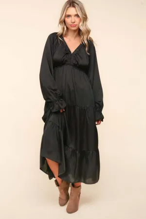 Flounce Sleeve Tiered Midi Dress