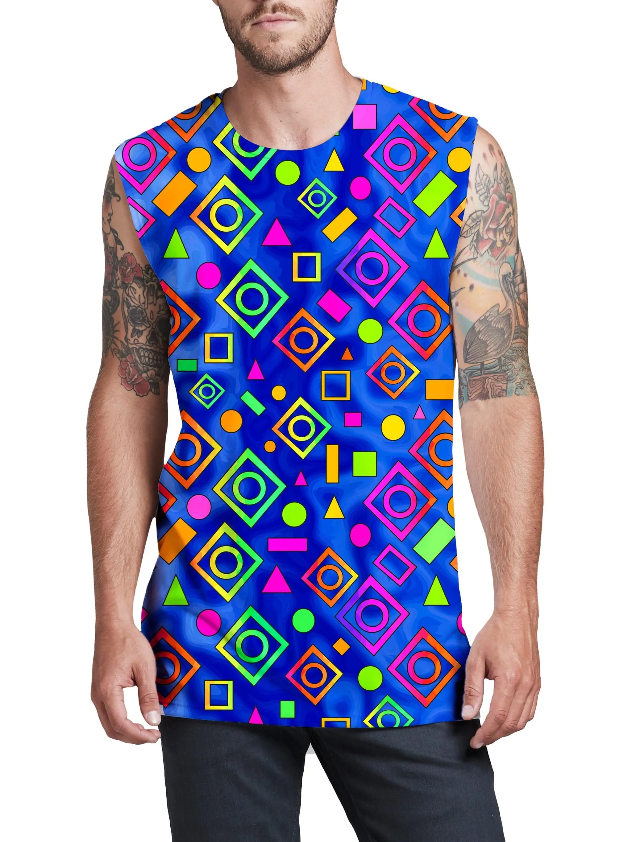 Geometric On Blue Men's Muscle Tank