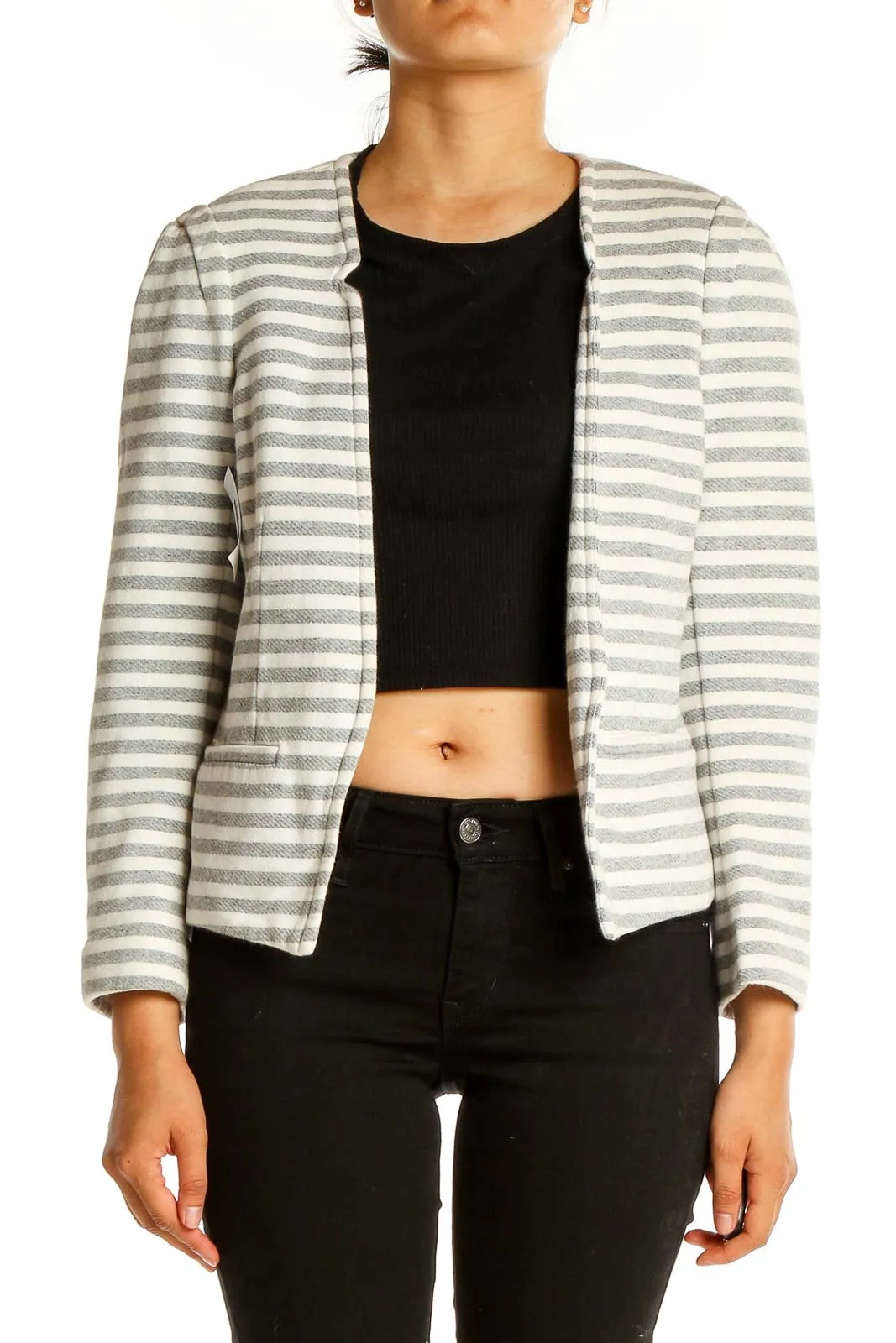 Gray and White Striped Cotton Jacket