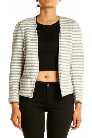 Gray and White Striped Cotton Jacket