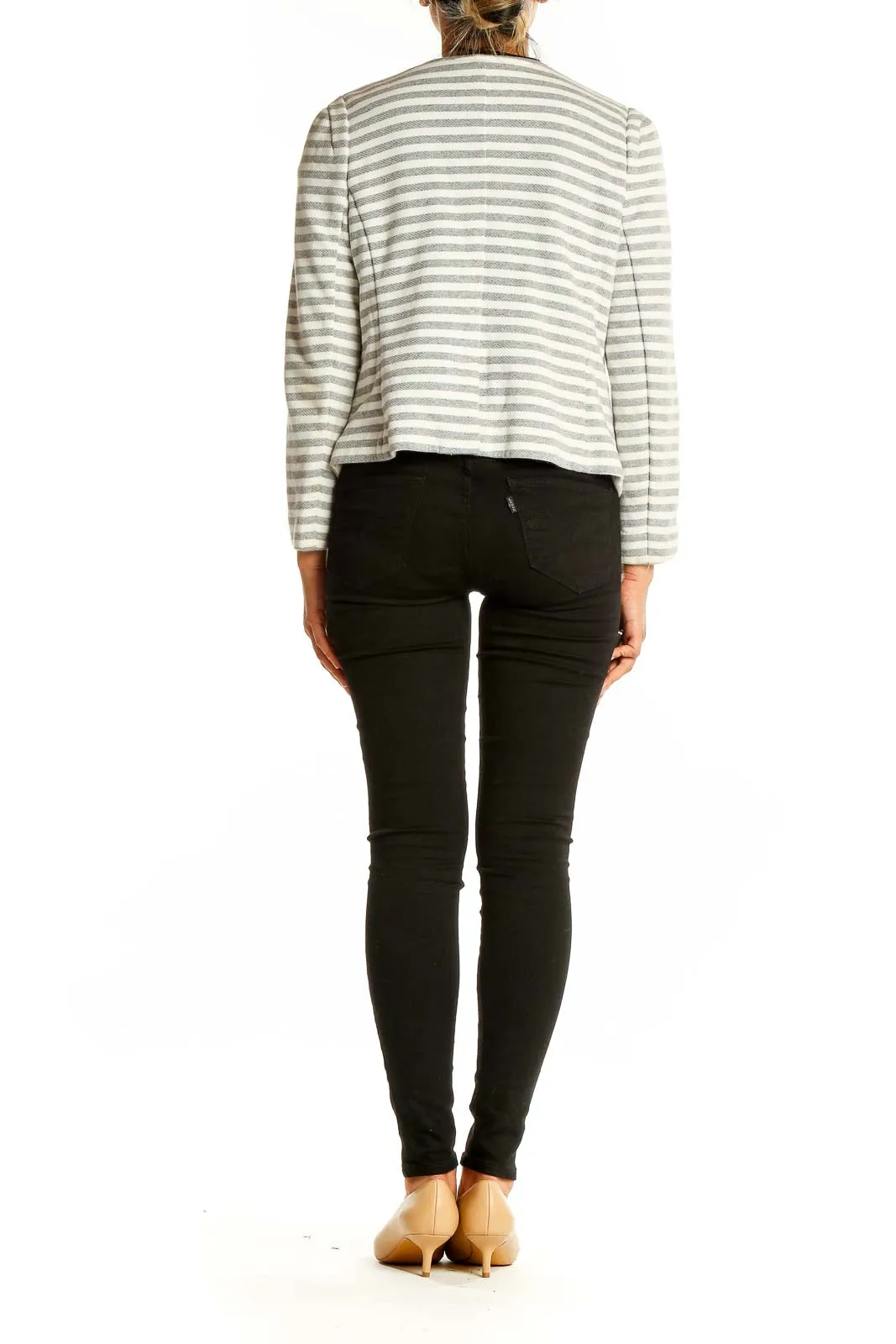 Gray and White Striped Cotton Jacket