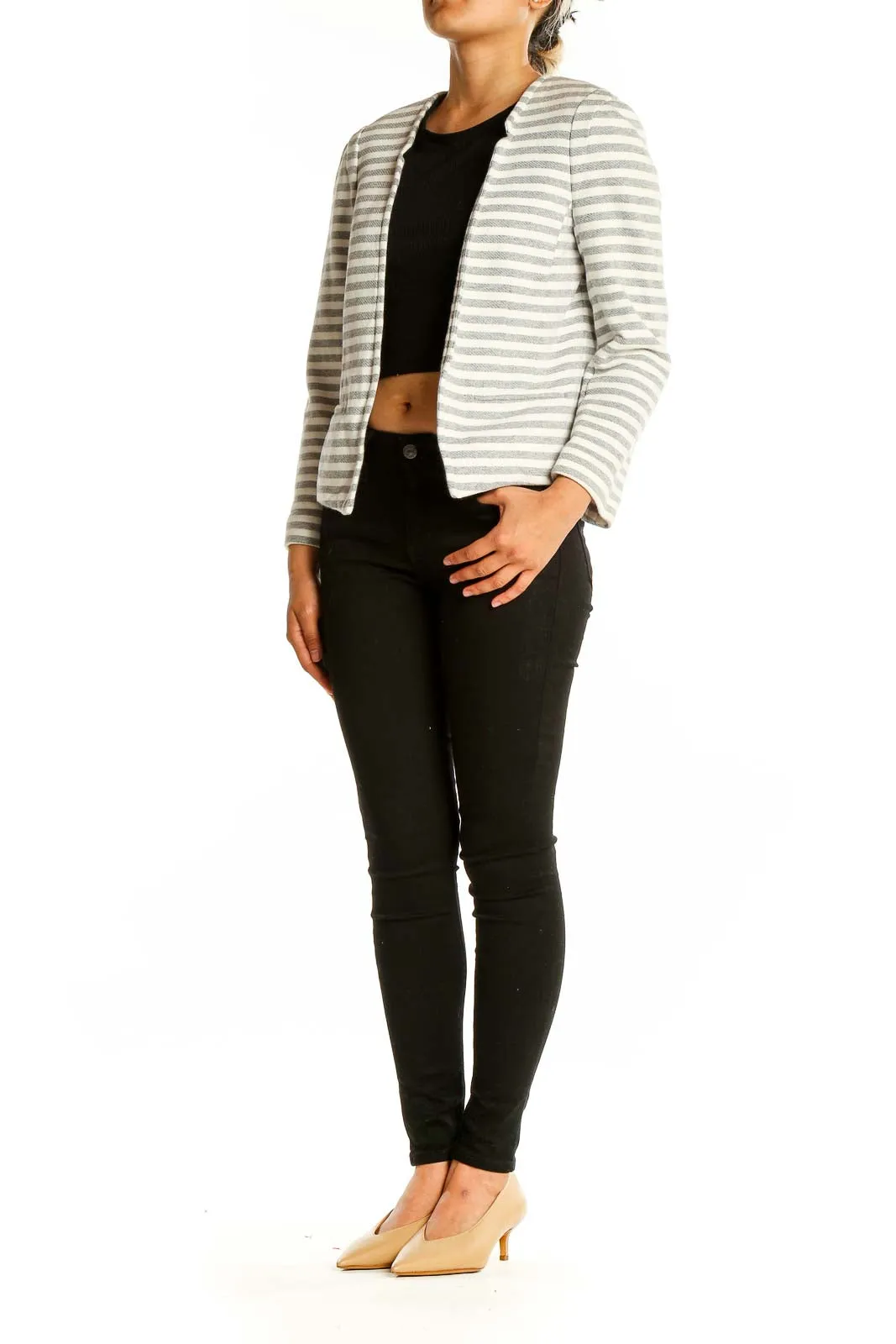 Gray and White Striped Cotton Jacket