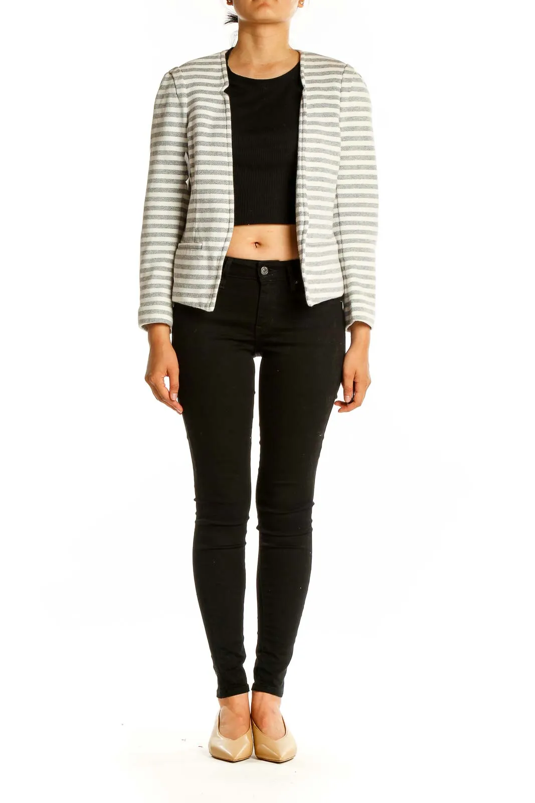 Gray and White Striped Cotton Jacket