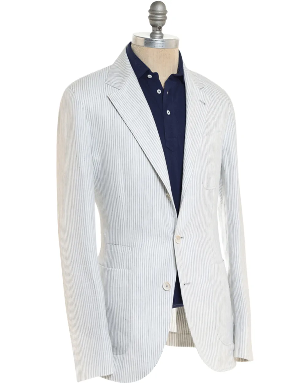 Grey and White Striped Linen Sportcoat