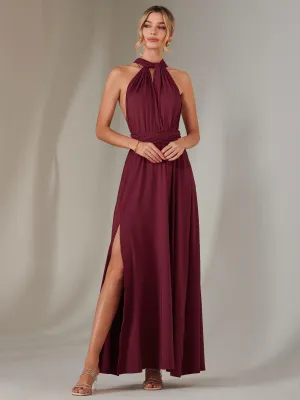 Halter Neck Maxi Bridesmaid Dress, Burgundy