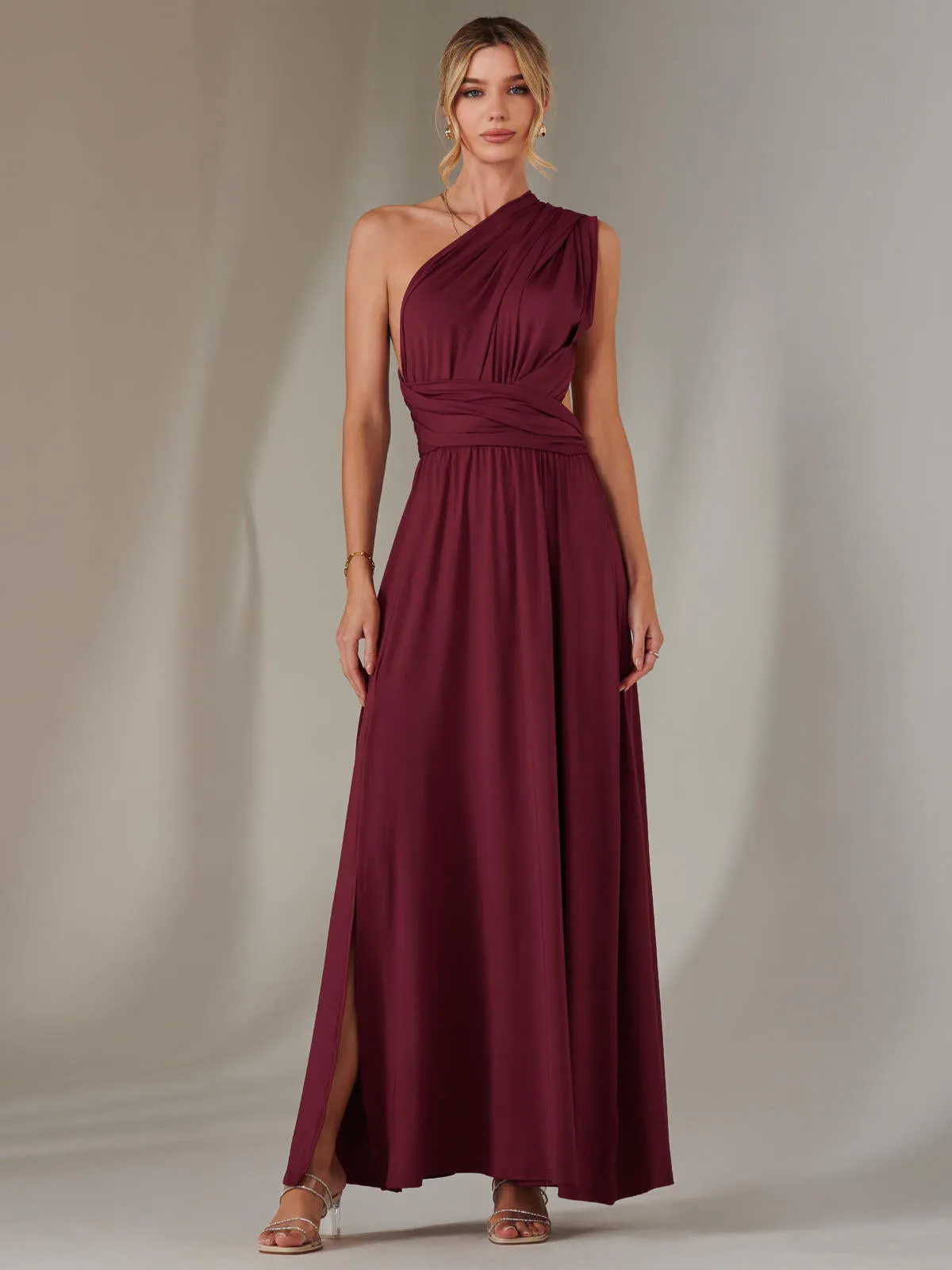 Halter Neck Maxi Bridesmaid Dress, Burgundy