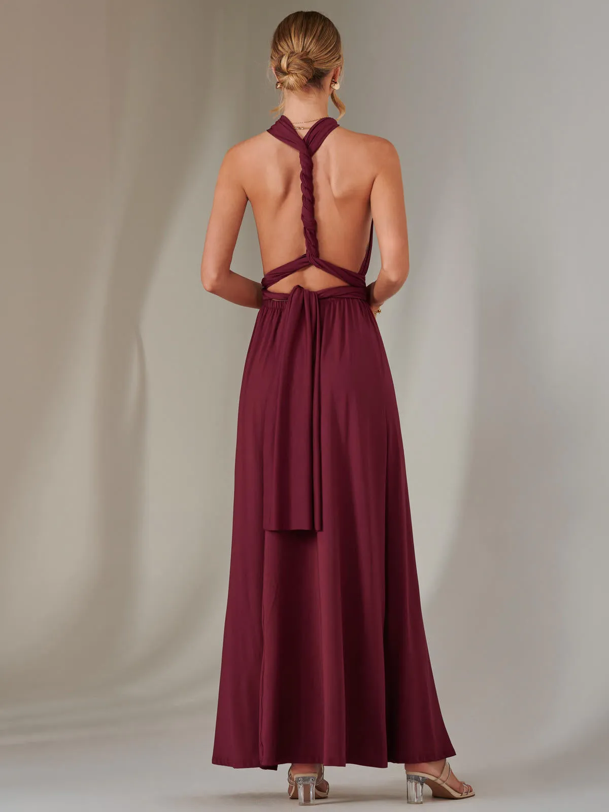 Halter Neck Maxi Bridesmaid Dress, Burgundy