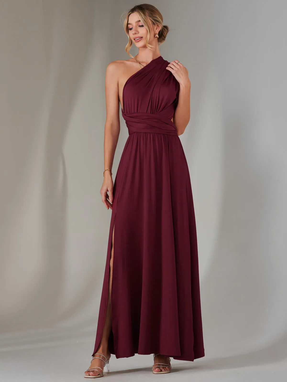 Halter Neck Maxi Bridesmaid Dress, Burgundy