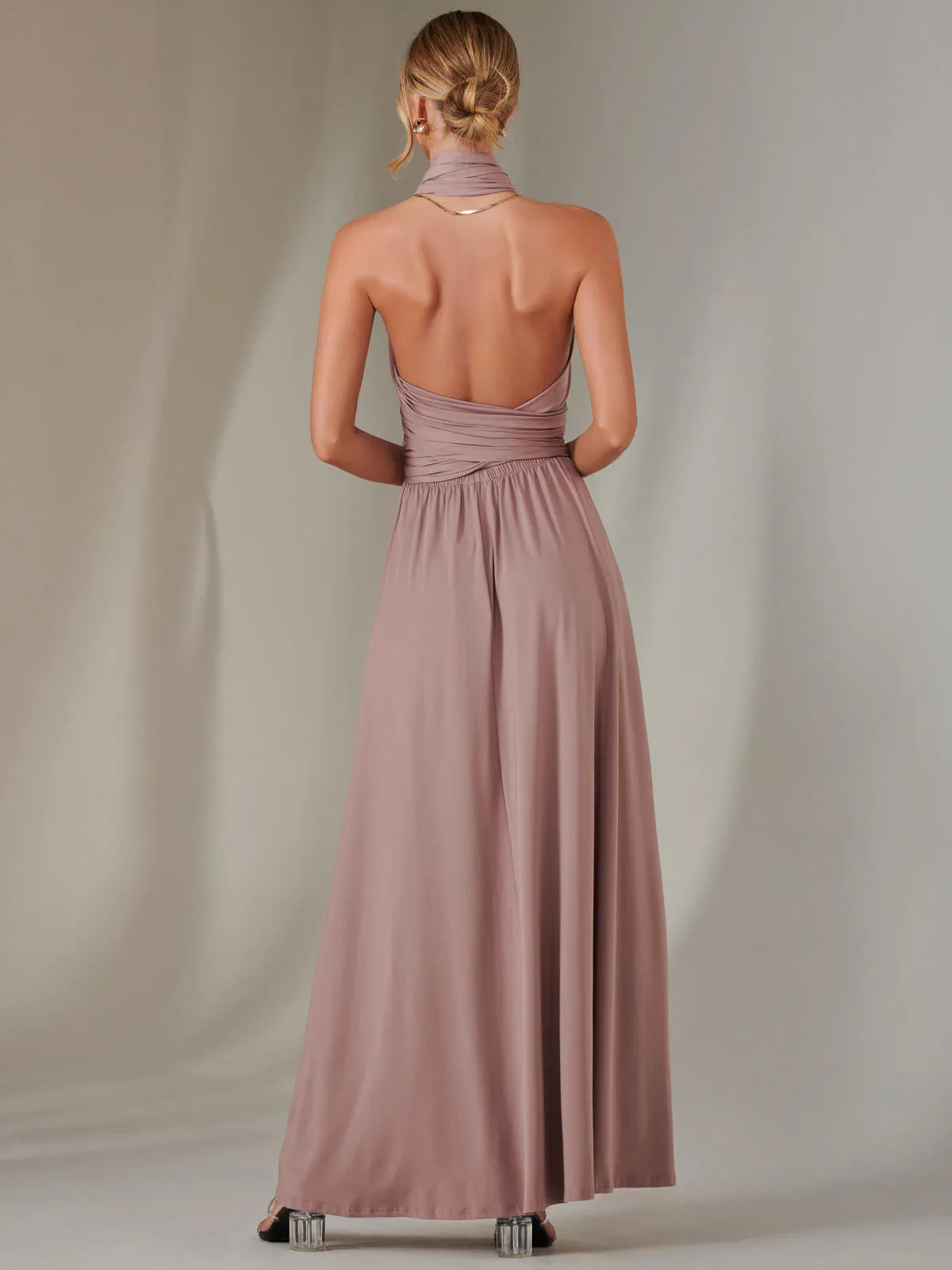 Halter Neck Maxi Bridesmaid Dress, Dusty Pink