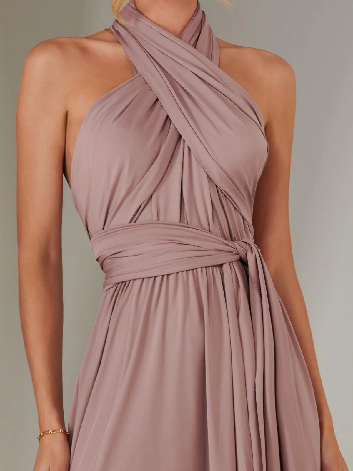 Halter Neck Maxi Bridesmaid Dress, Dusty Pink