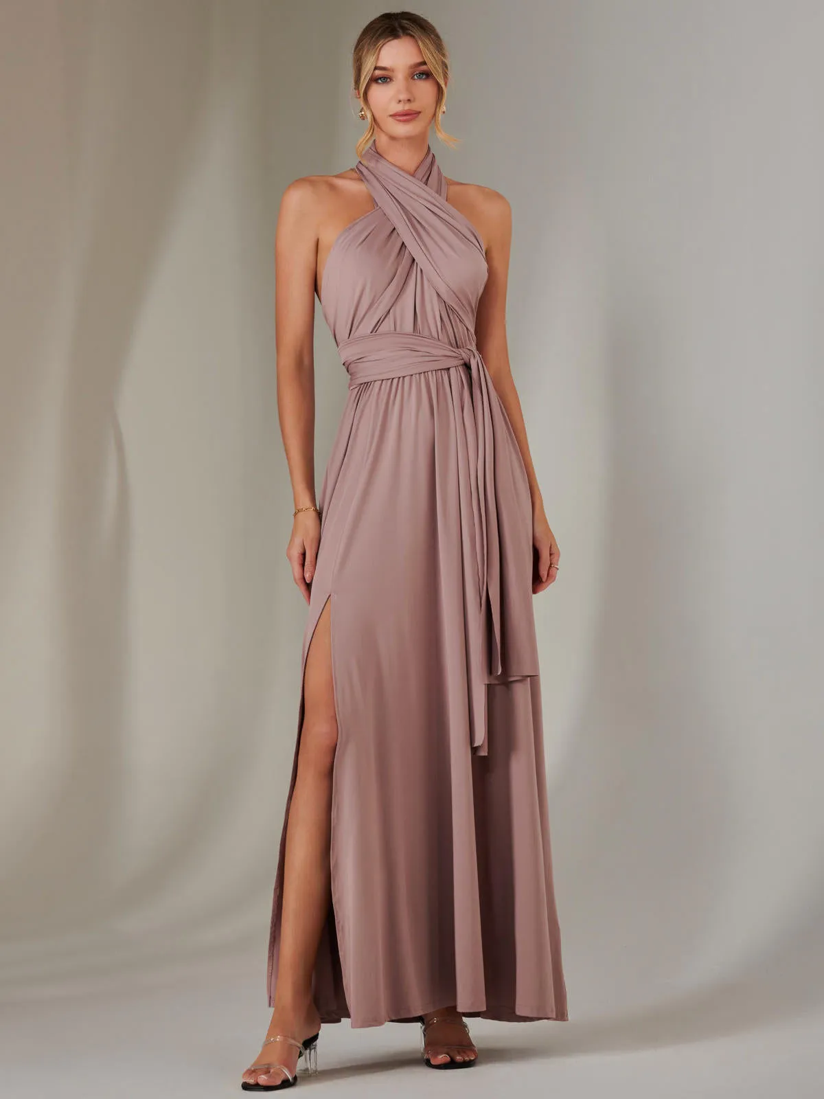 Halter Neck Maxi Bridesmaid Dress, Dusty Pink