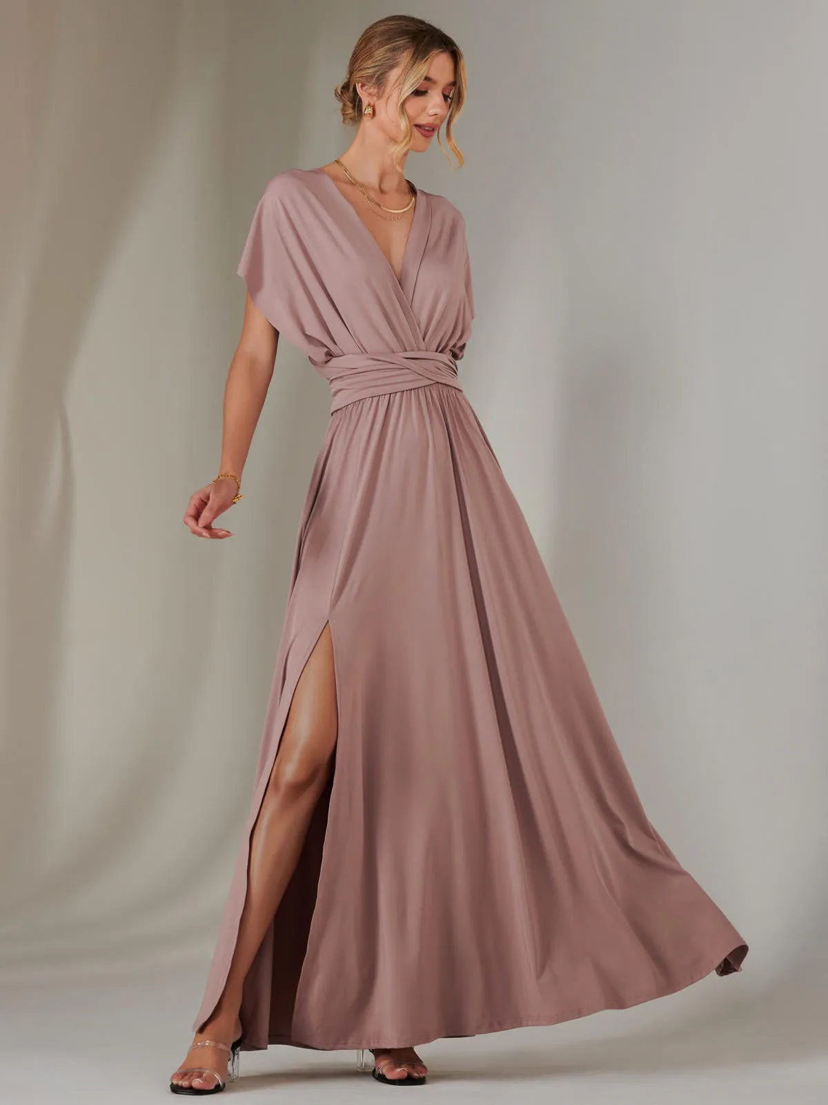 Halter Neck Maxi Bridesmaid Dress, Dusty Pink