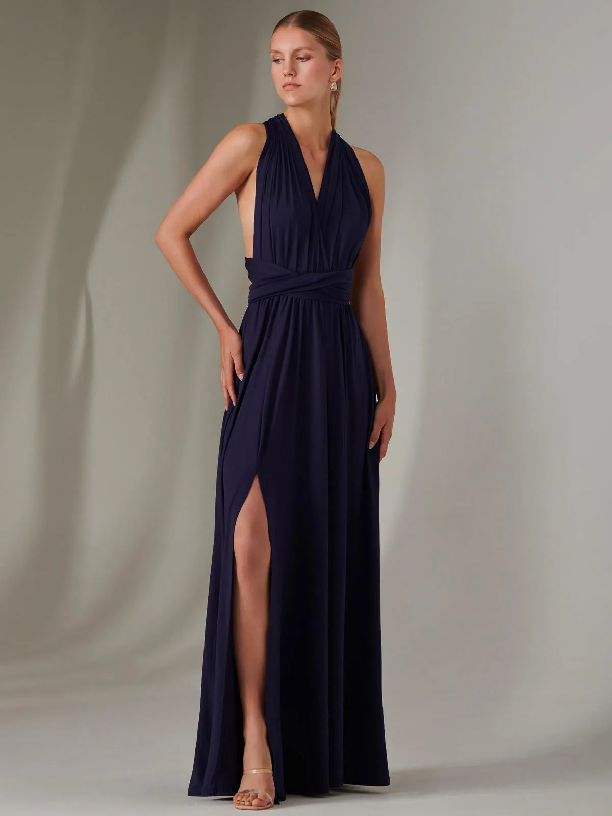 Halter Neck Maxi Bridesmaid Dress, Navy