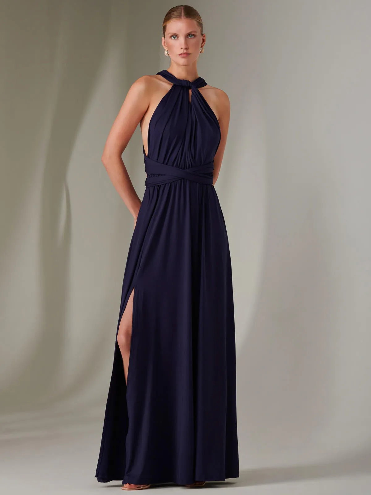 Halter Neck Maxi Bridesmaid Dress, Navy