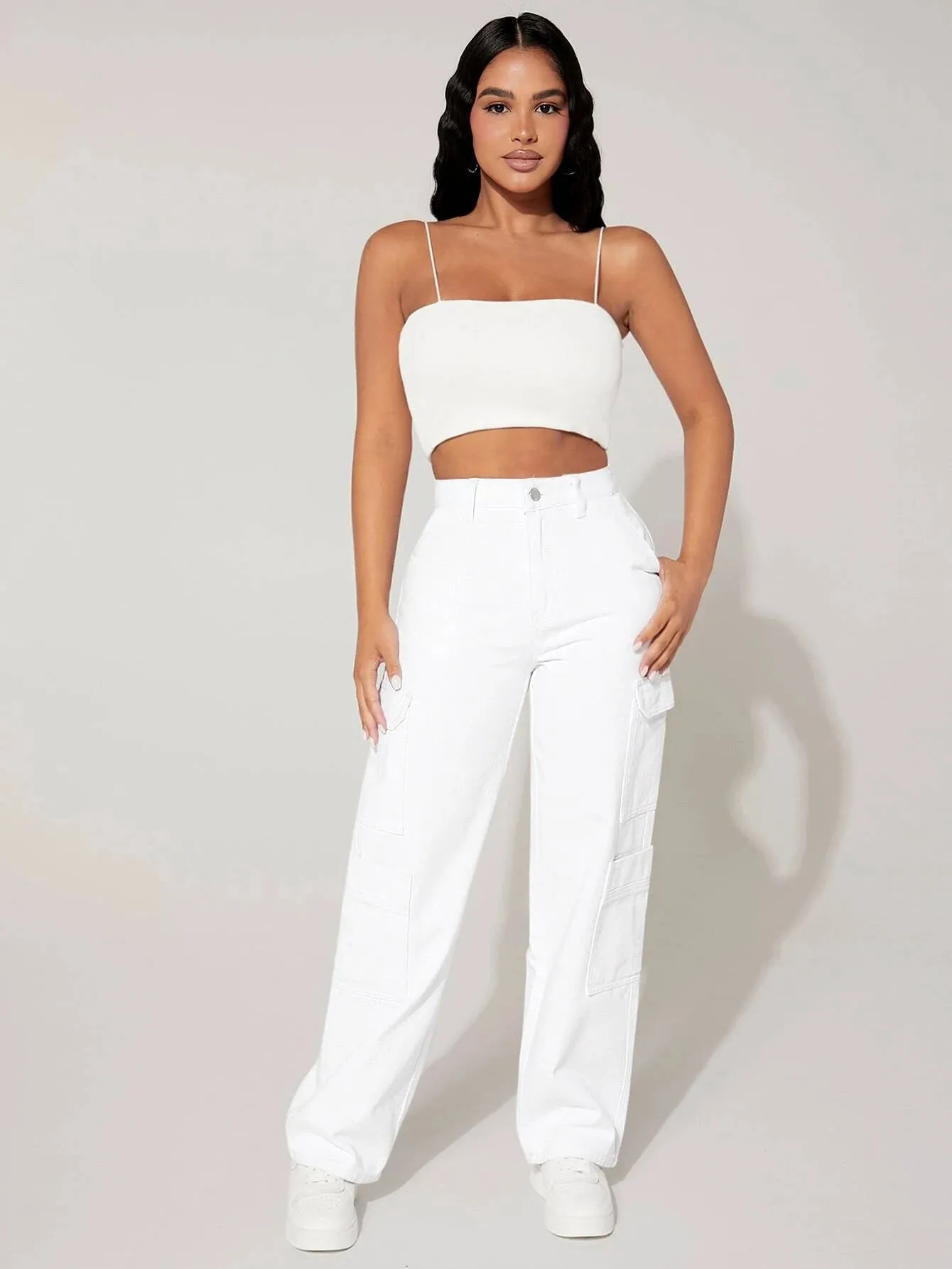 High Rise Flap Pocket Side Cargo Jeans