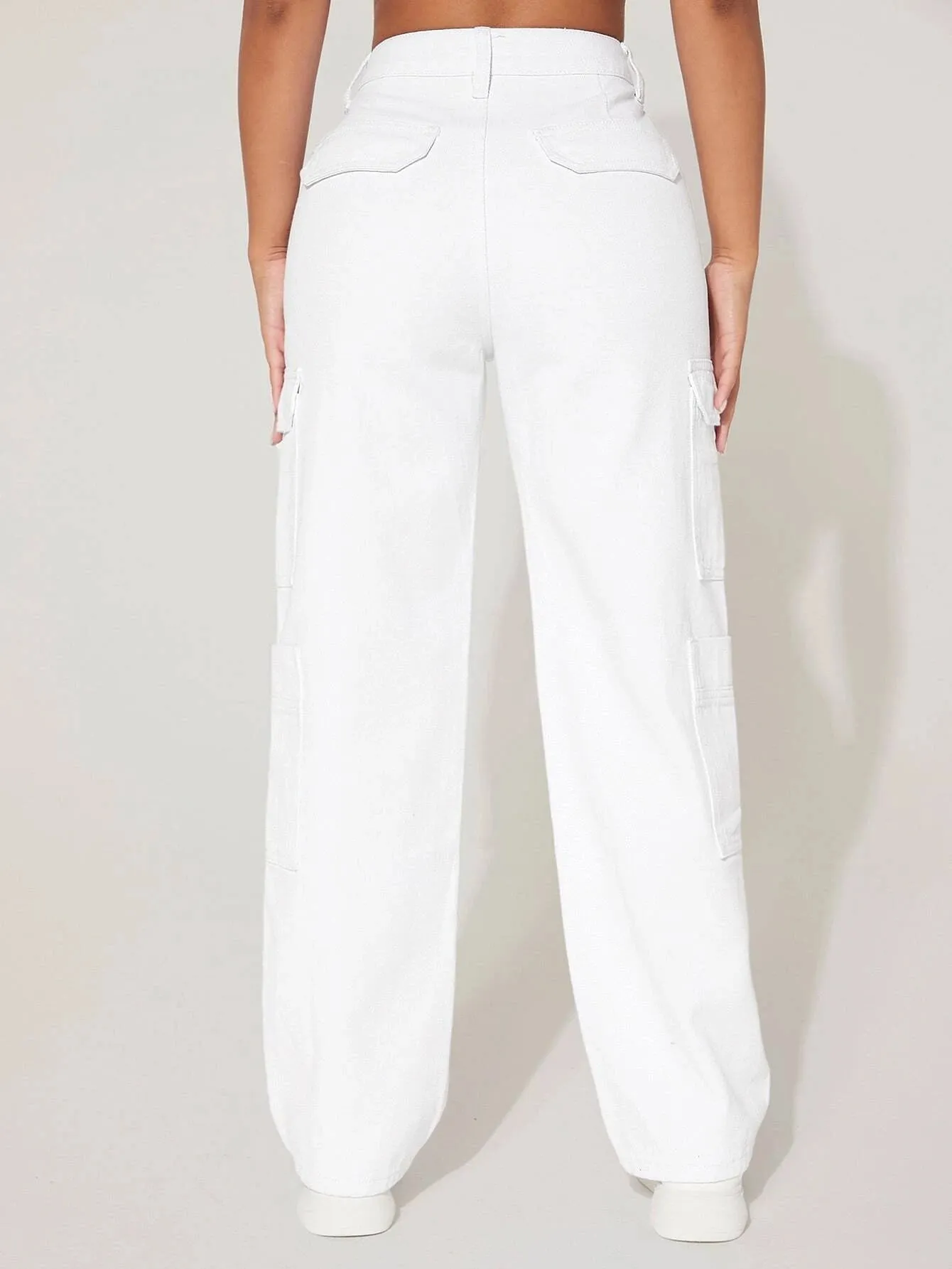 High Rise Flap Pocket Side Cargo Jeans