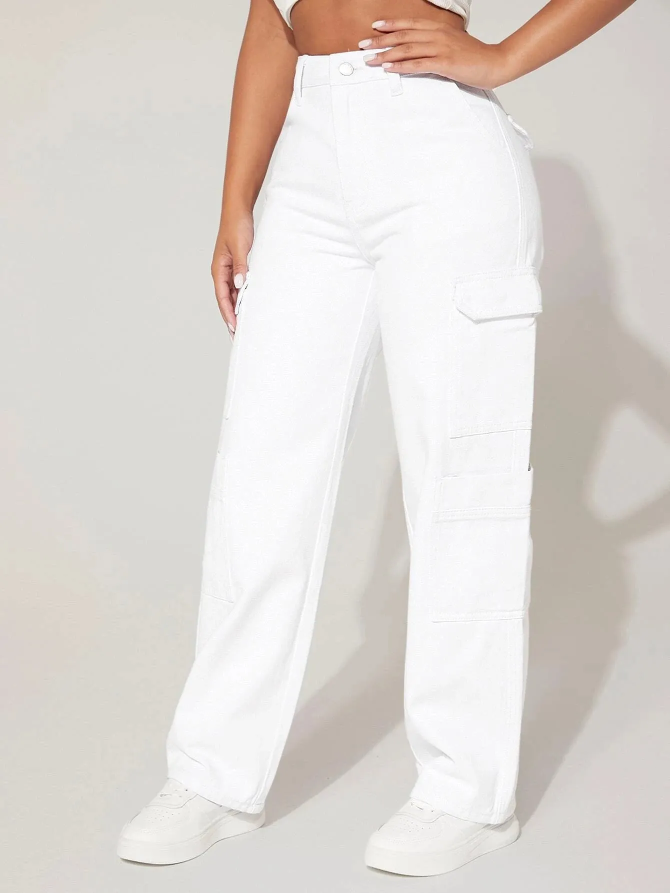 High Rise Flap Pocket Side Cargo Jeans