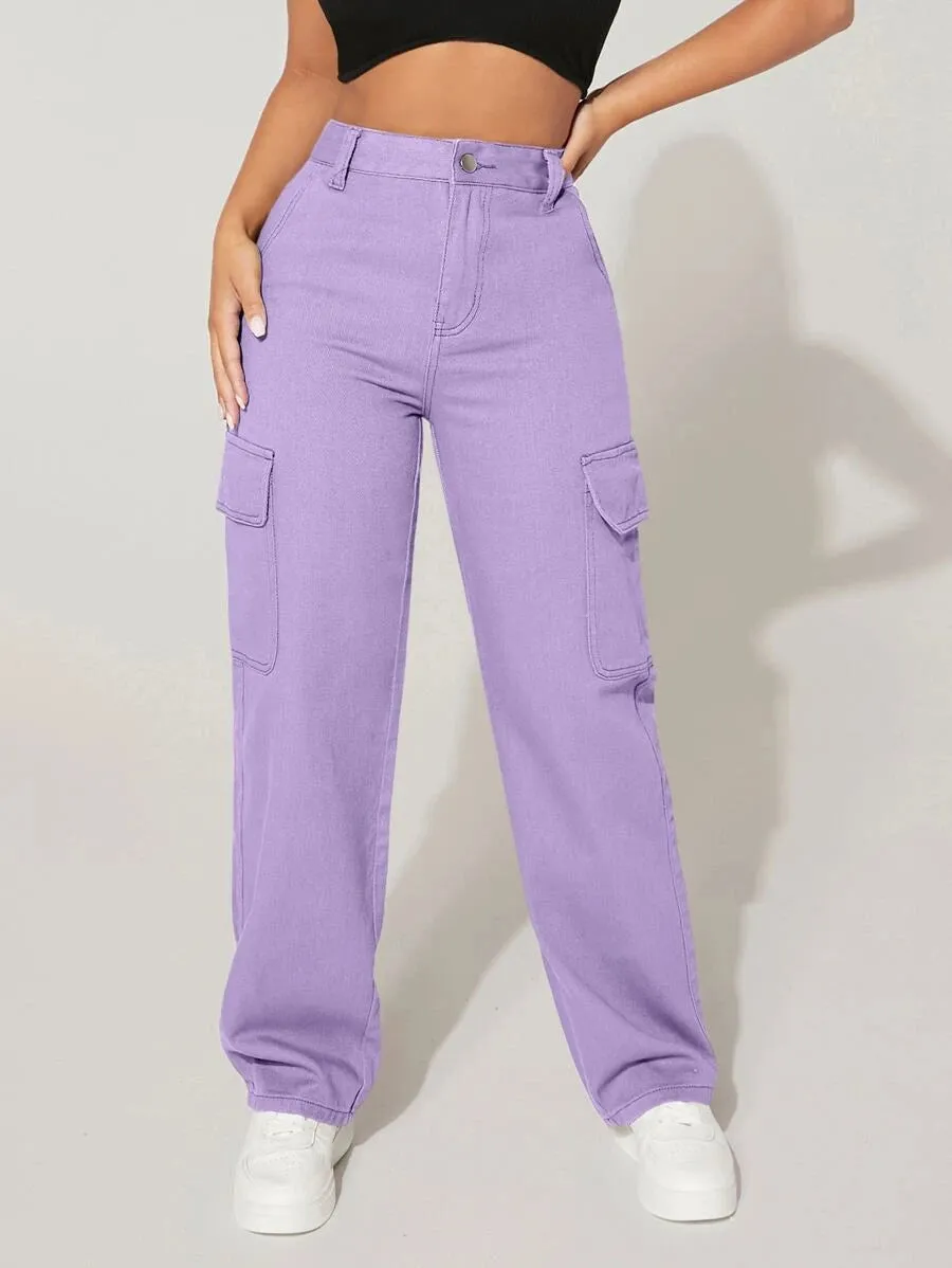 High-Waisted Cargo Jeans With Flap Pockets