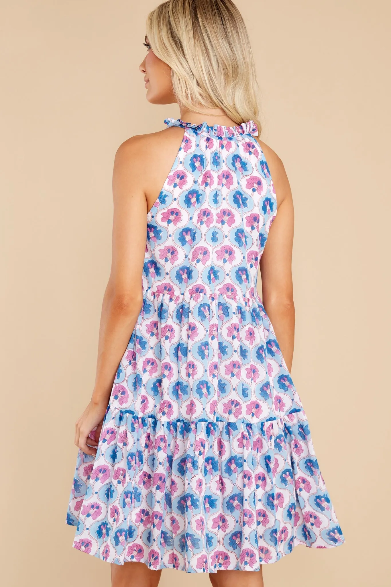 Iris Blue Sleeveless Tiered Short Dress