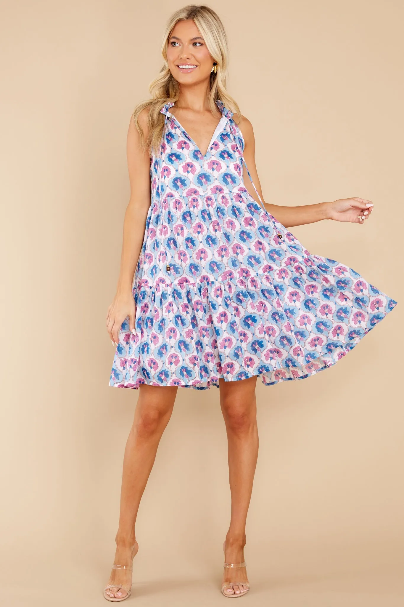 Iris Blue Sleeveless Tiered Short Dress