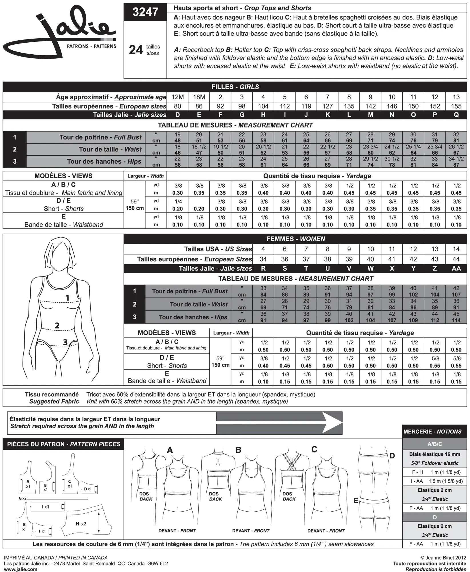 Jalie Pattern 3247 - Crop tops and shorts