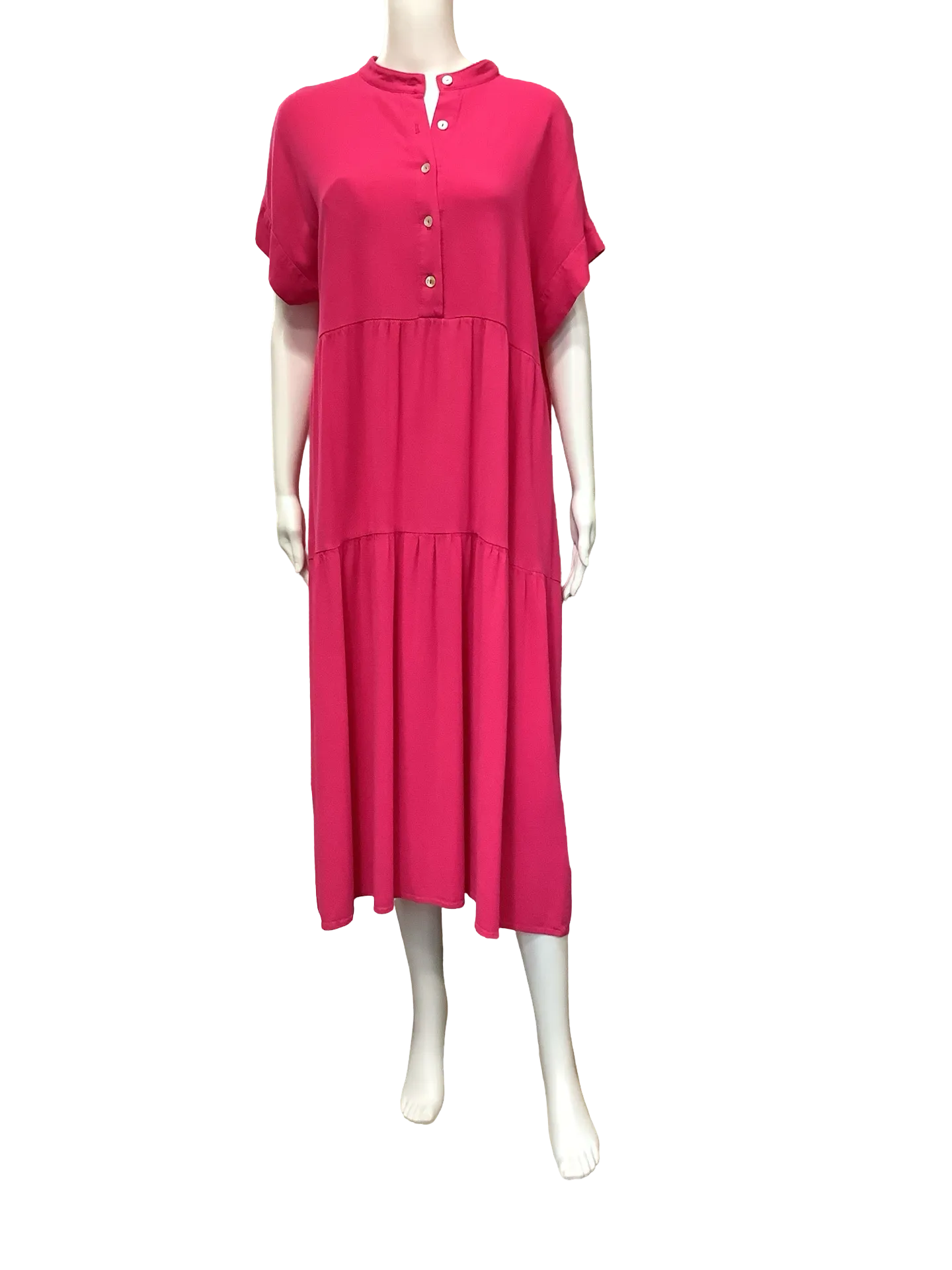Joseph Ribkoff Dress Tiered Maxi Short Sleeve Pink Size 12