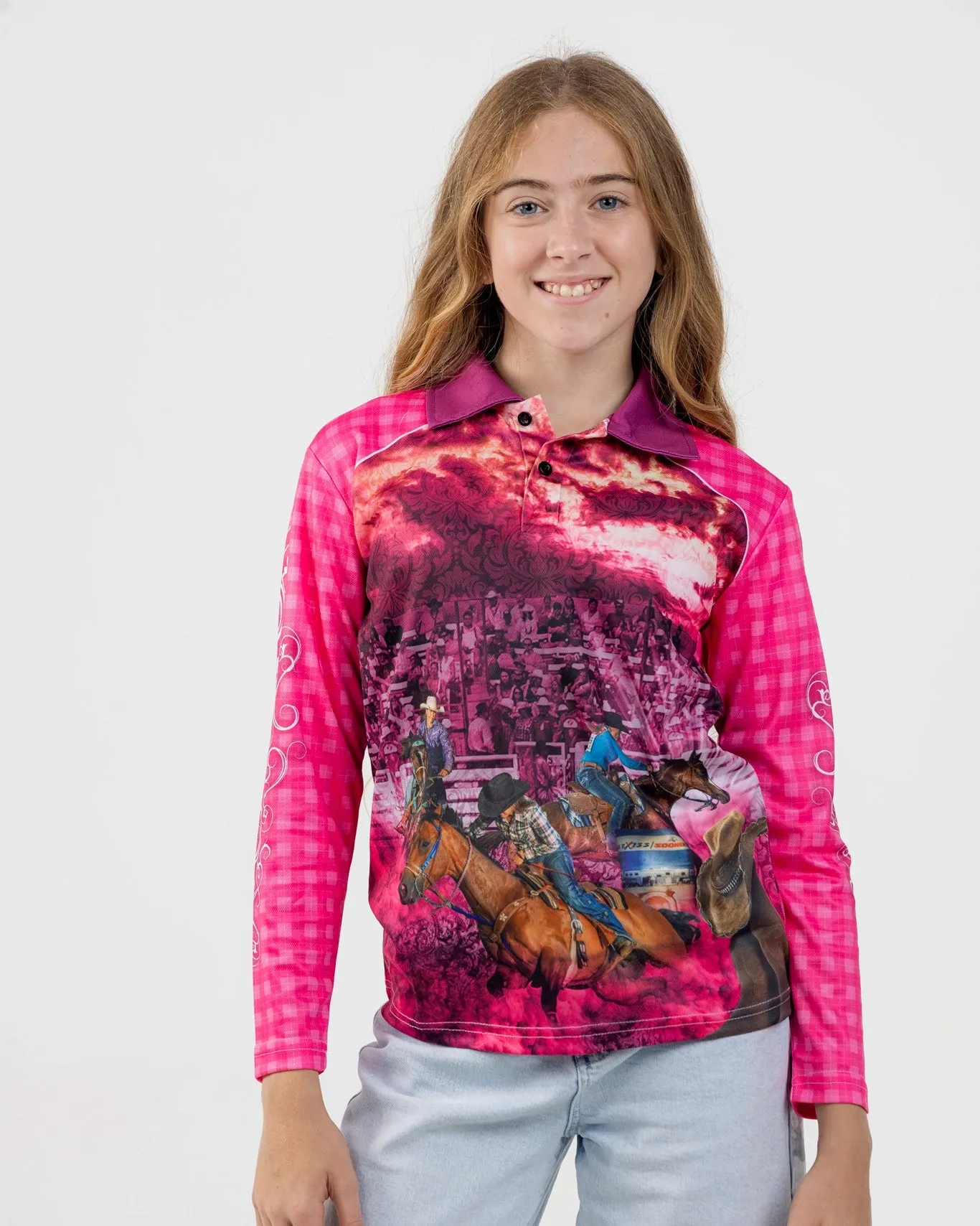Kids Cowgirl Pink Fishing Shirt - Quick Dry & UV Rated
