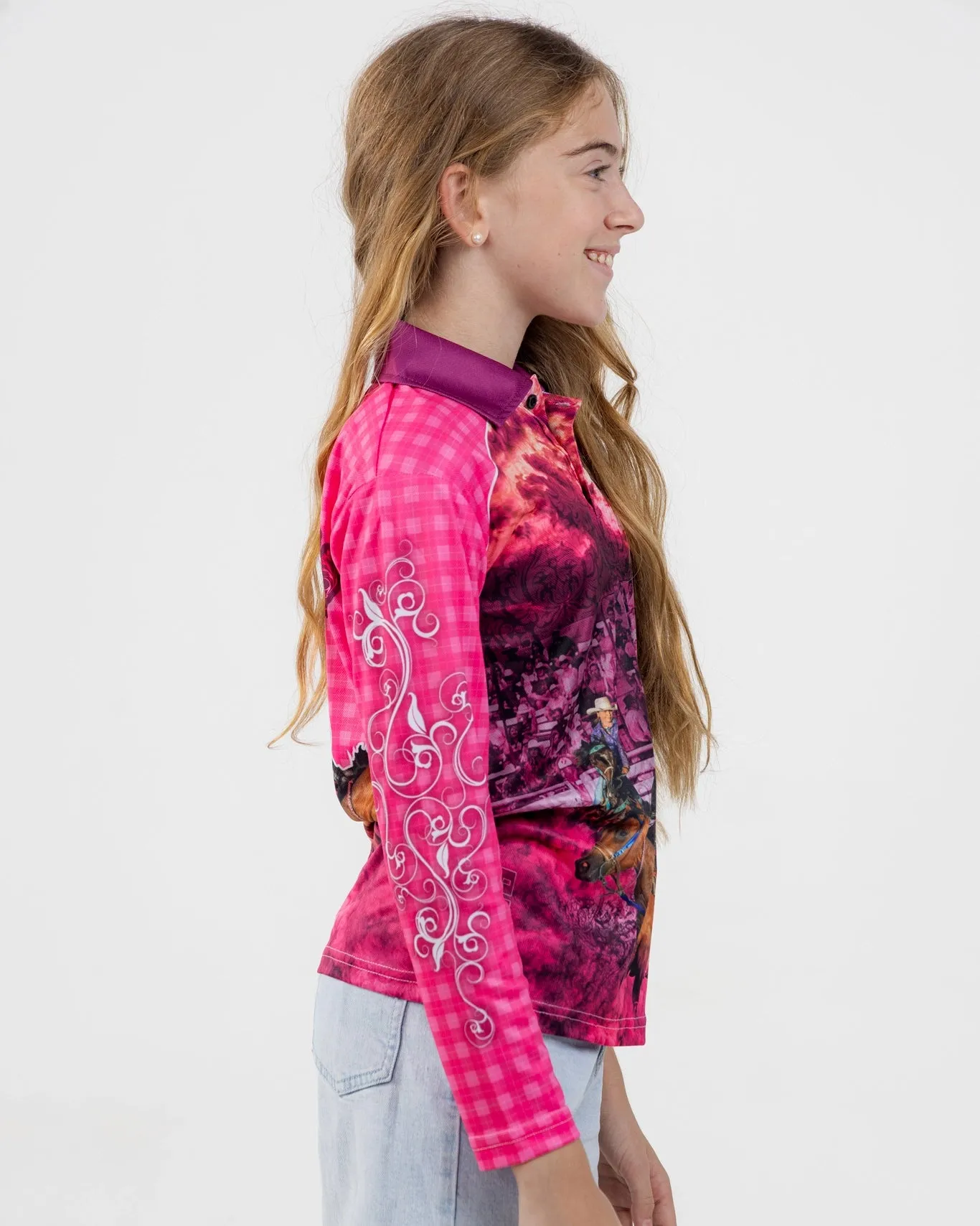 Kids Cowgirl Pink Fishing Shirt - Quick Dry & UV Rated
