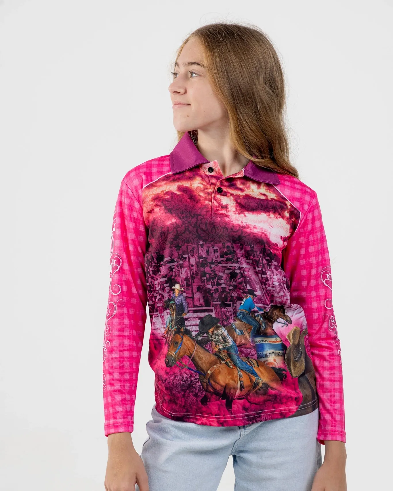 Kids Cowgirl Pink Fishing Shirt - Quick Dry & UV Rated