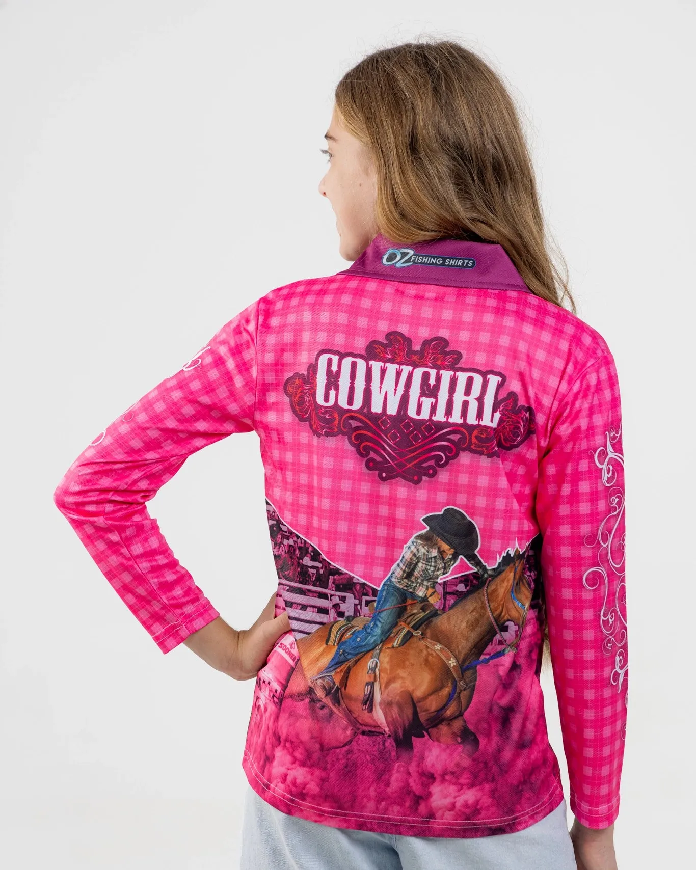 Kids Cowgirl Pink Fishing Shirt - Quick Dry & UV Rated