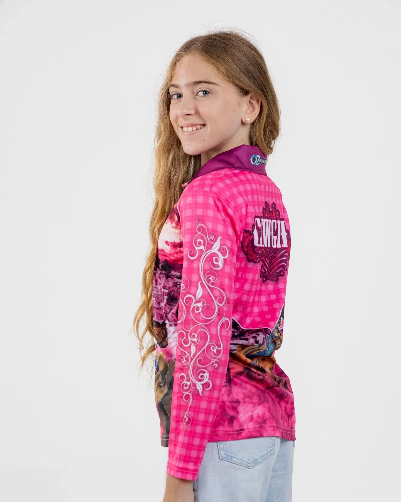 Kids Cowgirl Pink Fishing Shirt - Quick Dry & UV Rated
