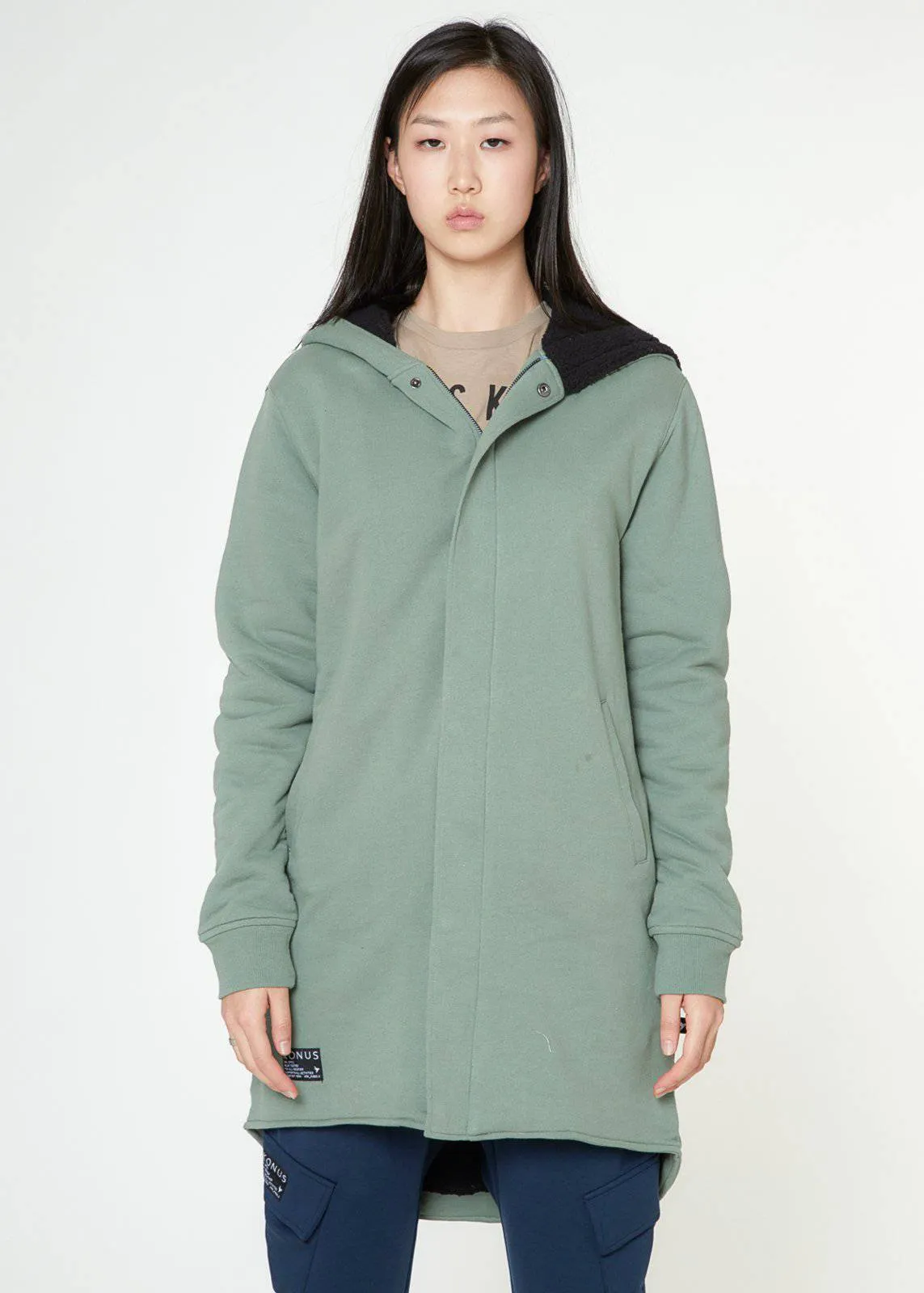 Konus Men's Sherpa Lined Long Hoodie in Olive