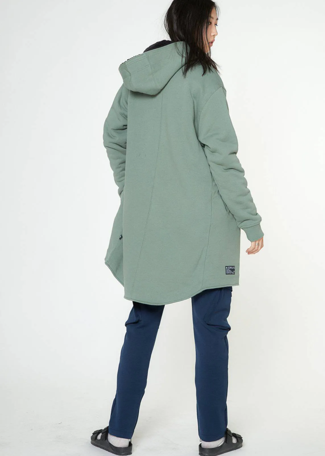 Konus Men's Sherpa Lined Long Hoodie in Olive