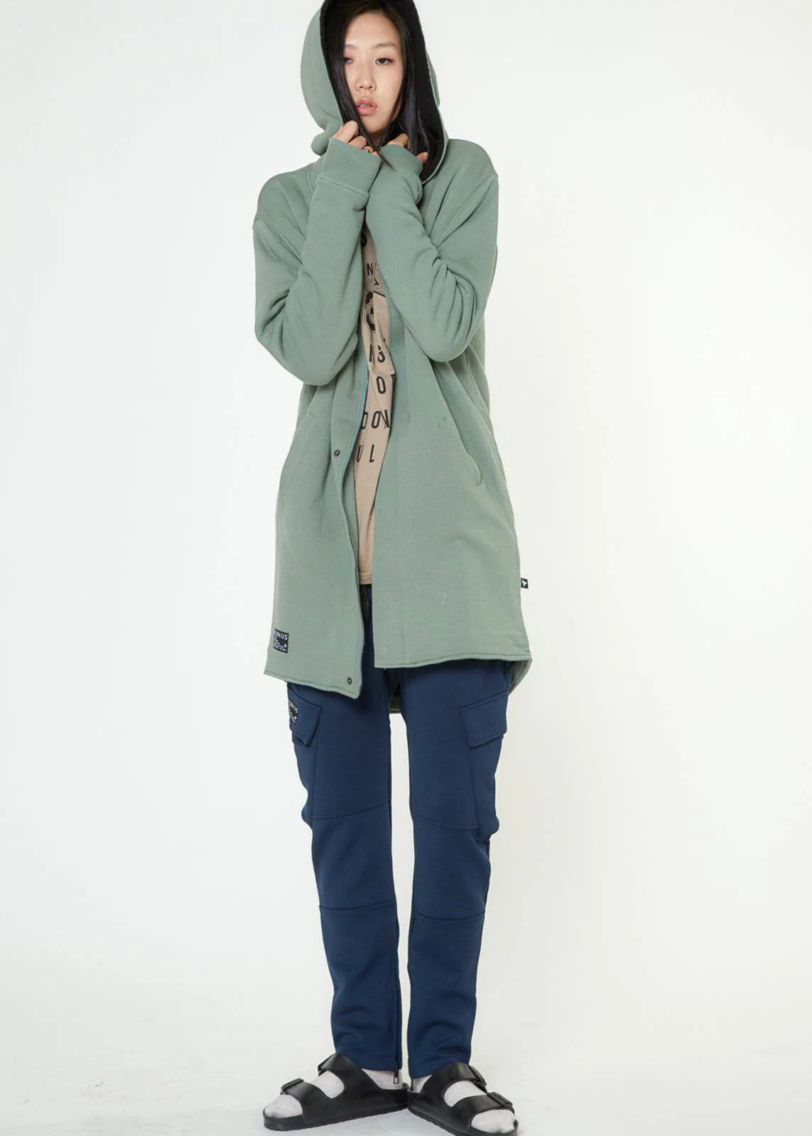 Konus Men's Sherpa Lined Long Hoodie in Olive