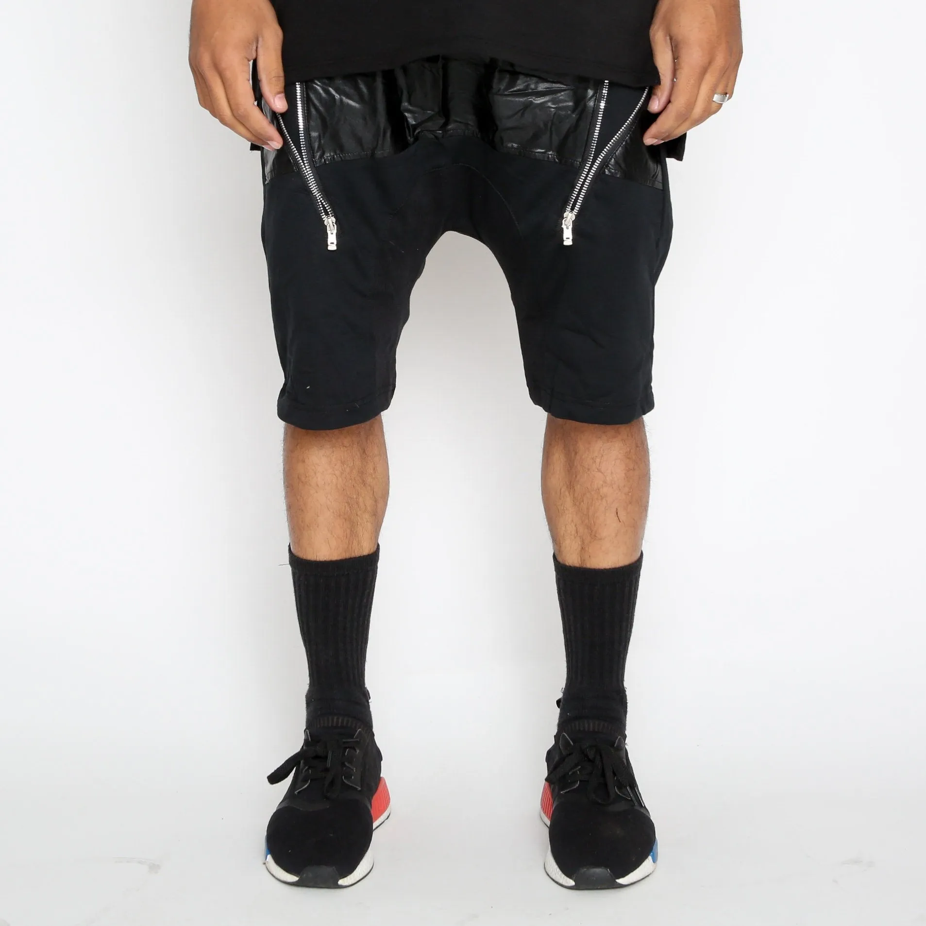 Leather Front Moto Shorts