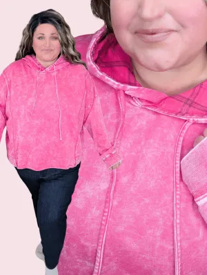 Marek Mineral Washed Boxy Hoodie in Pink   Plaid