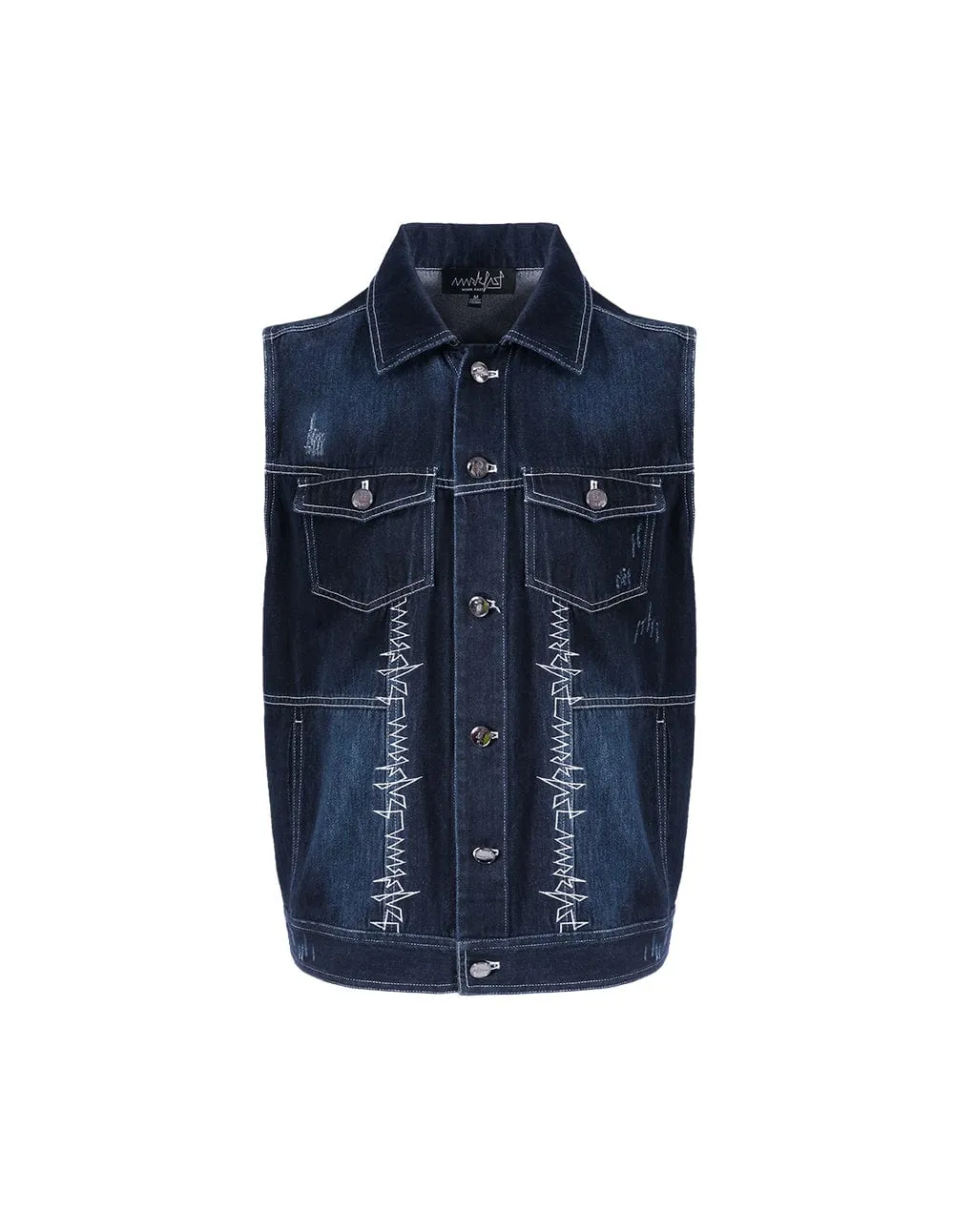Men Emboidered Denim Vest Jacket