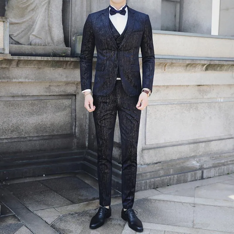 Men's Autumn Casual Striped Suit | Blazer & Vest & Pants