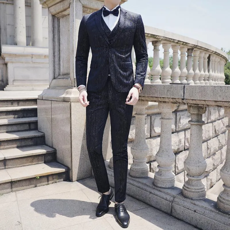 Men's Autumn Casual Striped Suit | Blazer & Vest & Pants