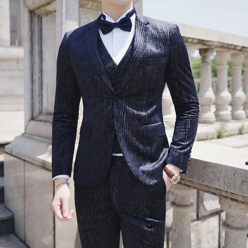 Men's Autumn Casual Striped Suit | Blazer & Vest & Pants