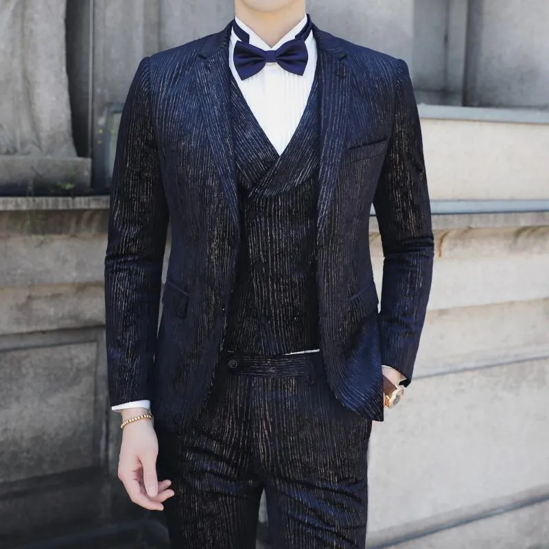 Men's Autumn Casual Striped Suit | Blazer & Vest & Pants