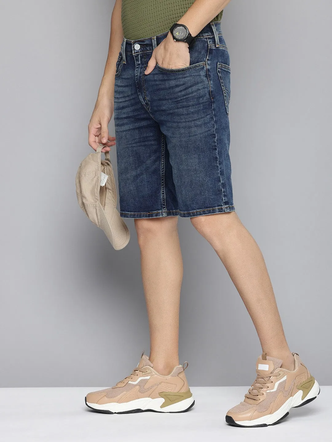 Men's Blue Regular Fit Denim Shorts
