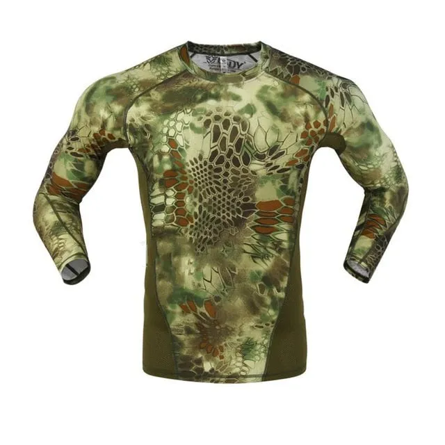 Mens Camo Long Sleeve Quick Dry Tactical T-shirt