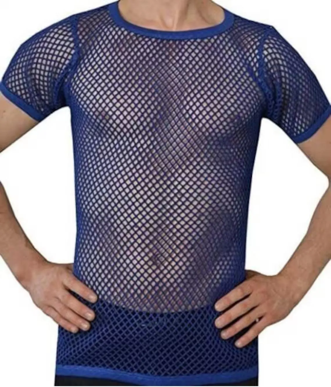 Mens Crystal String Mesh Tops Cotton Men Mesh Fishnet Short Sleeve T-Shirt Top Tee