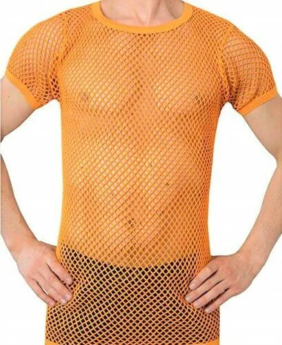 Mens Crystal String Mesh Tops Cotton Men Mesh Fishnet Short Sleeve T-Shirt Top Tee