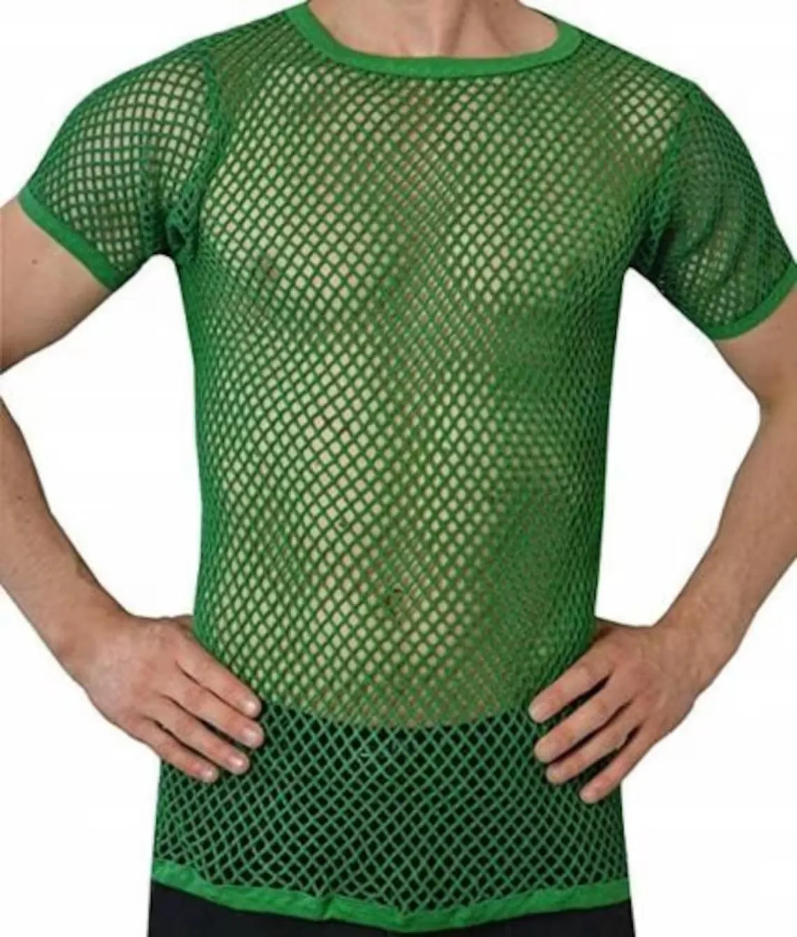 Mens Crystal String Mesh Tops Cotton Men Mesh Fishnet Short Sleeve T-Shirt Top Tee